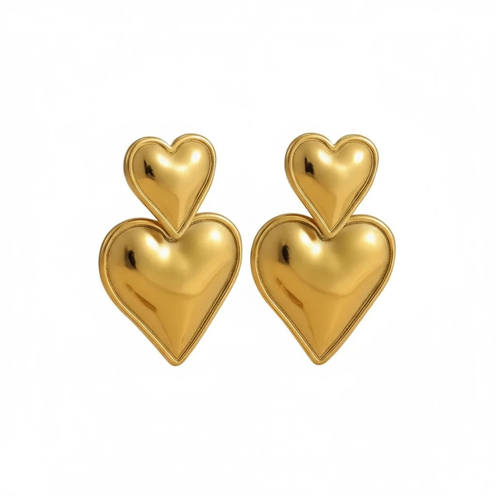 Oorbellen Twee hartjes - Goud