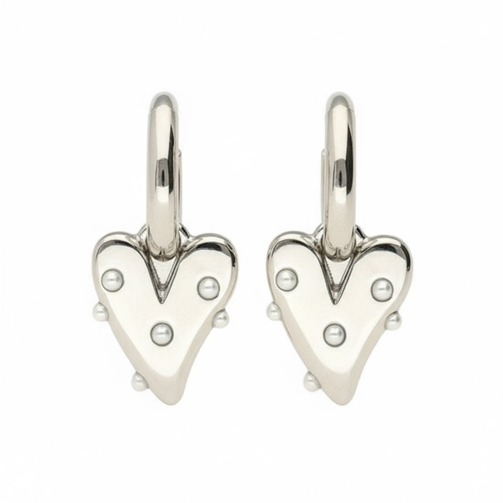 Oorbellen Parel hartje - Zilver