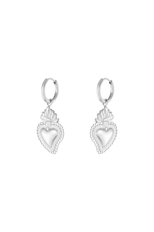 Oorbellen Flaming heart - Zilver